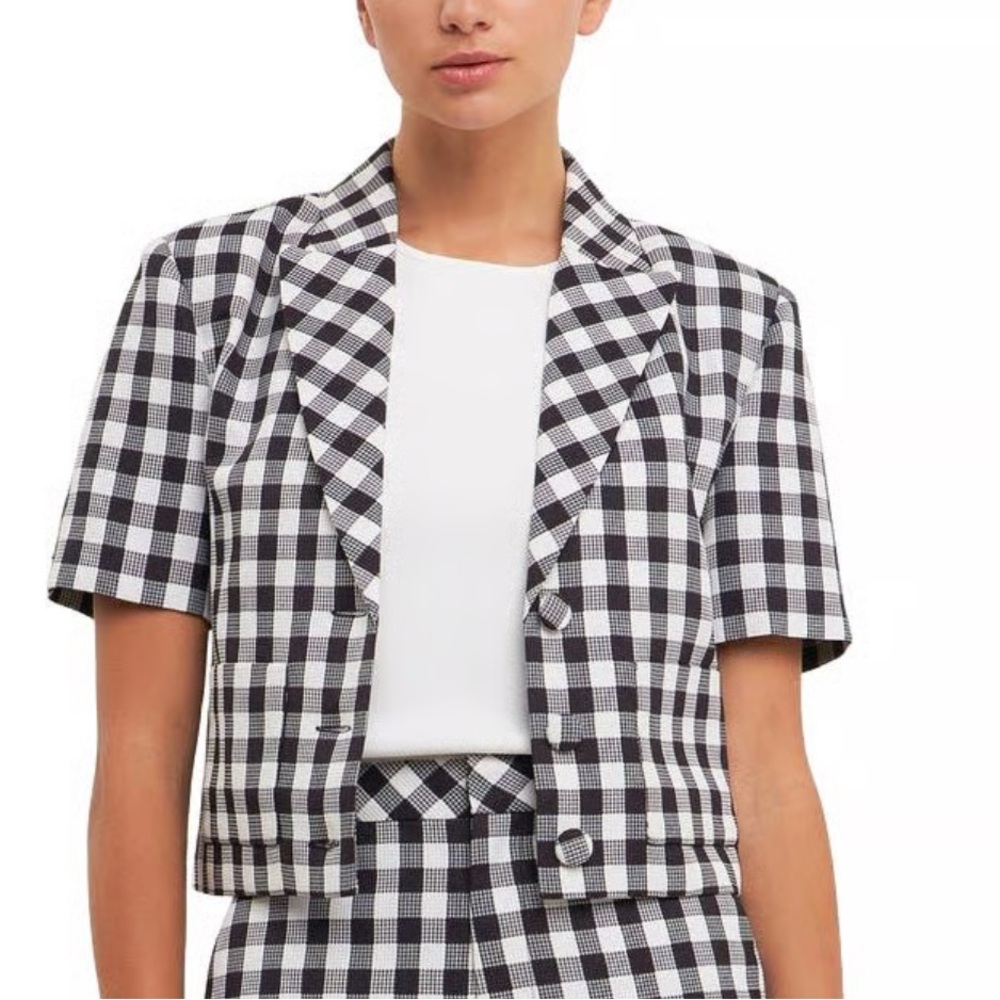 English Factory short-sleeve black and‎ white gingham blazer